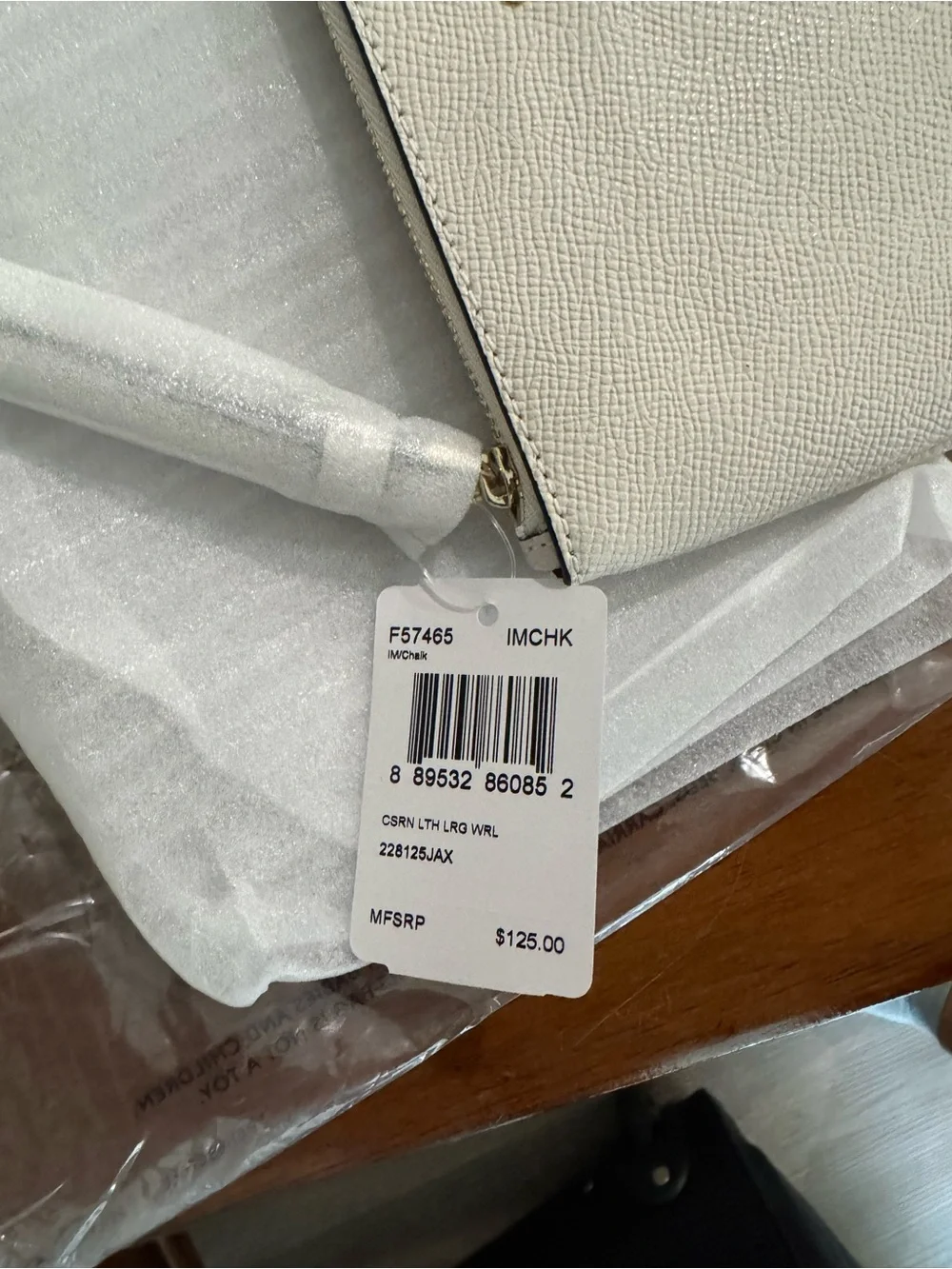 Coach Large Corner Zip Wristlet Crossgrain Leather Chalk White with Gold